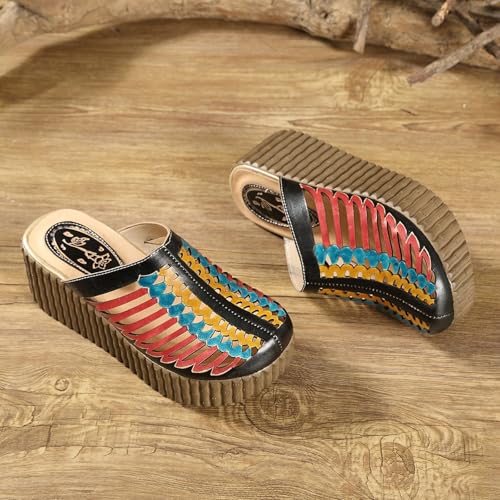 Platform Wedge Sandals for Women, 2Inch Heel Closed Toe Wedge Sandals, 2025 New Ethnic Style Mesh Casual Slip-on Walking Sandals Leather Water Shoes3