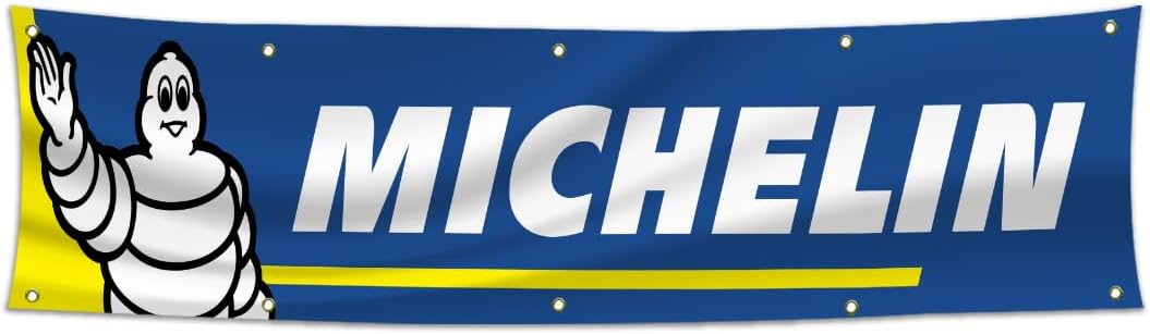Michelins Flag Banner 2x8Ft Racing Tire Sign Flags Large Banner For Shop Garage Workshop Decor