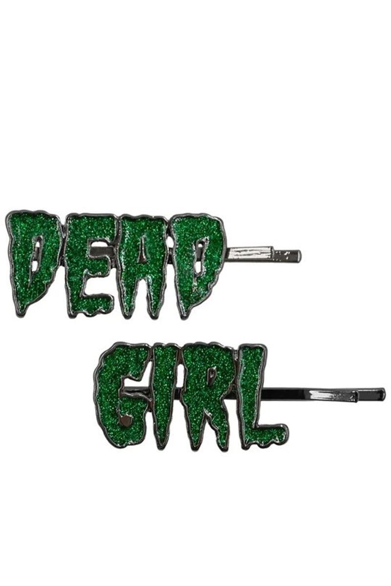 Kreepsville 666 Girls Green Dead Hair Slides Glitter Enamel Gothic Accessories