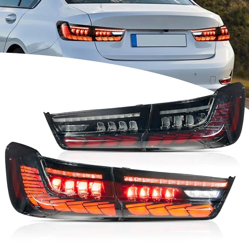 VLAND Tail Lights for BMW 3 Series G20 330i M340i G80 M3 GTS Sedan 2019-2024, Rear Lights Assembly with Red Turn Signal & Start up Breathing Display, 1 Pair (Smoke)