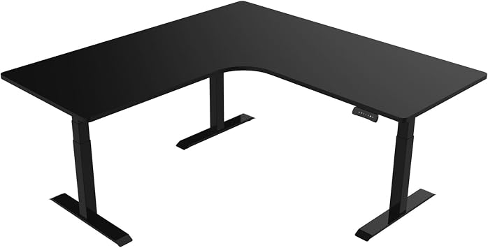 Hanover L-Shaped Sit Stand Desk, Ergonomic Electric Height Adjustable Standing Desk with Programmable Memory for Home or Office, Stand Up Desk with Adjustment Panel and LED Display, Black