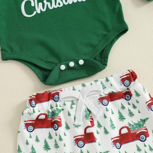 Newborn Baby Boy Christmas Outfit Letter Print Long Sleeve Romper Truck Pants Set My First Christmas Baby Boy Outfit4