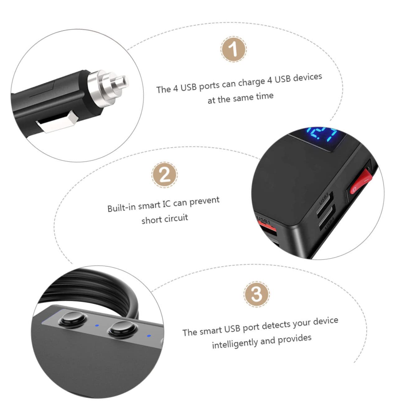 POPETPOP Cargador de Coche con USB y Salidas de Mechero Adaptador de Divisor con Indicador LED y Función de Monitoreo de Voltaje para Dispositivos Móviles y Accesorios de Coche