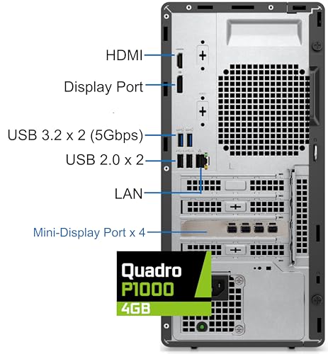 Image of Dell 7020 Optiplex Tower Computer, Intel Core i9-12900K, 64GB RAM, 2TB NVMe SSD, Nvidia Quadro P1000 4GB, DisplayPort, HDMI, USB C, DVDRW, Built in WiFi, Bluetooth, Windows 11 Pro, Desktop, Black