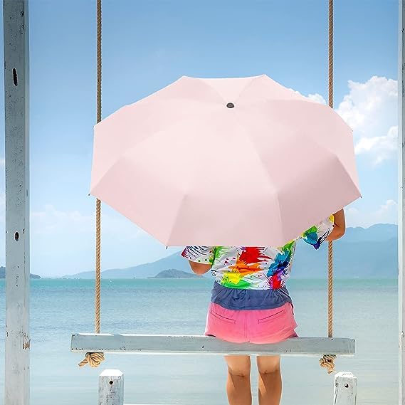 Image of Alexvyan Mini Umbrella with Case for Men & Women (Manual Open) Compact Travelling Umbrella, Polyester & UV Protection Fabric for Summer /Anti-Slip Handle- Use in Rain & Summer- 6 Frame