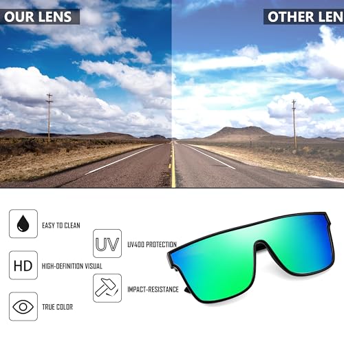 Image of FEISEDY Sunglasses for Women Men, Fashion Mirrored Single Lens Shades | 80s Rave Neon Oversized Sun Glasses, Driving Beach UV400 Sunnies B2996