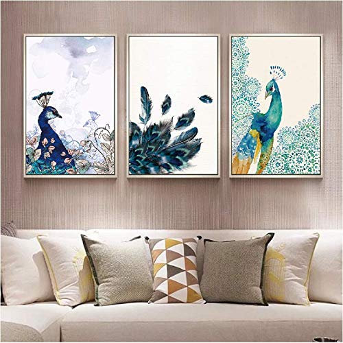 Toile paon et plume impression haute définition art moderne graffiti 50x70cm