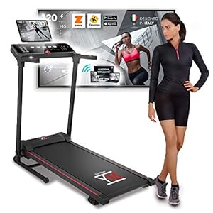 YM TAP120 Elektrische loopband, opvouwbaar, 12 km/u, Italiaans kwaliteitsmerk, touchscreen-display, bluetooth-app, bioomap en Zwift video/coach, helling, cardiosensor, 12 programma’s, luidsprekers