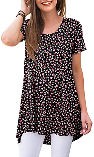 POPYOUNG Women's Summer Long Tunic Top To Wear With Leggings Short Sleeve Shirt Loose Fit Dressy
