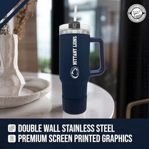 Image of Campus Colors College & University 40 oz Travel Tumbler With Handle - Dual Option Lid With Straw - Vacuum Insulated Stainless Steel (Penn State Nittany Lions - Navy)