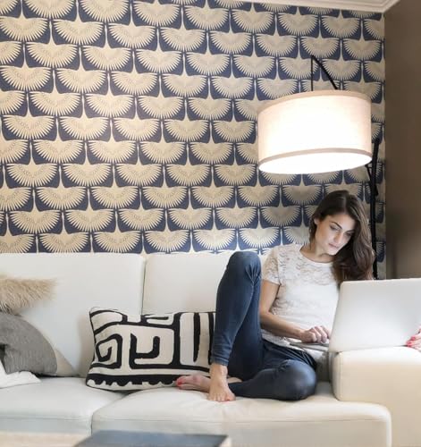 Image of Veki Luxury Floral & Botanical Geometric Wallpaper Mural - Waterproof, Moisture-Proof, Self-Adhesive PVC Wall Sticker for Home & Hotel Decoration (45cm x 300cm) (Feather Blue)