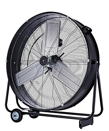 Be Cool Industrie-Windmaschine 75cm BCIWM75CM – Fahrbarer Trommelventilator, Ø 75 cm (30'), 300 Watt, Vollkupfermotor, 2 Geschwindigkeiten, Aluminium-Rotorblätter, Spinnennetz-Schutzgitter, schwarz