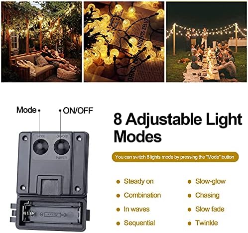 EUKSRH Solar String Lights Garden, 8M 50 LED Crystal Balls, 8 Modes Outdoor/Indoor Waterproof Fairy Lights, Battery Operated and Solar Powered, Decorative Lights for Home Garden Festival Party