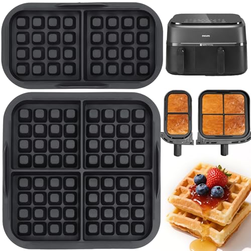 YQL Waffeleinsatz für Heißluftfritteuse, Air Fryer Silikon Zubehör für Philips NA352/00 Airfryer 3000/Philips Steam Airfryer 5000-Series Dual Basket/Cookwise Heißluftfritteuse Doppelkammer 3L & 6L