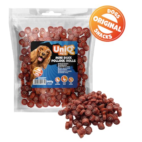 UniQ Pets Hundeleckerli glutenfrei mit Ente weiche 500g Hundesnacks für kleine Hunde große Welpen Trainingsleckerli kalorienarme Leckerli Hund Leckerlis Kaustangen