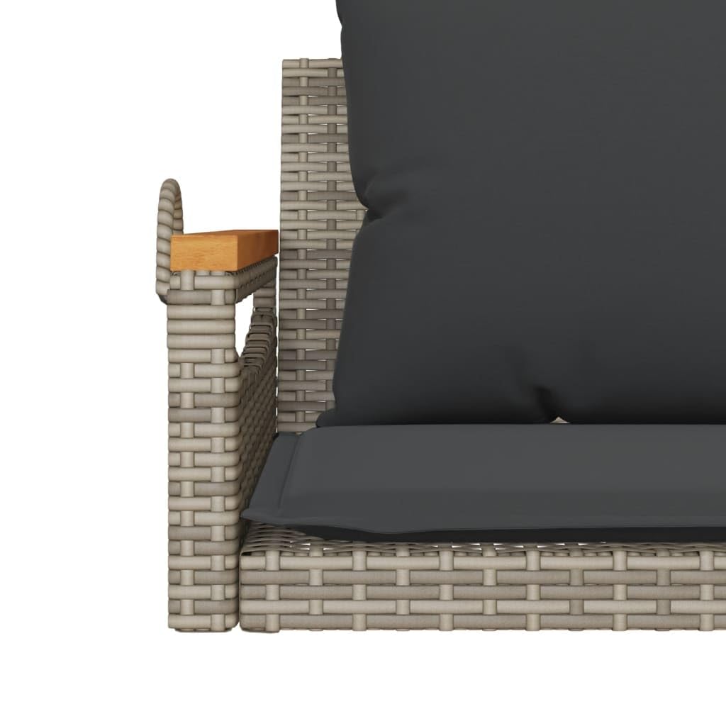 Gecheer Panchina Dondolo in Polyrattan Grigia 109x62x40 cm con Cuscini, Funzione Oscillante, Struttura in Acciaio Verniciato e Legno di Acacia, per Giardino Esterno