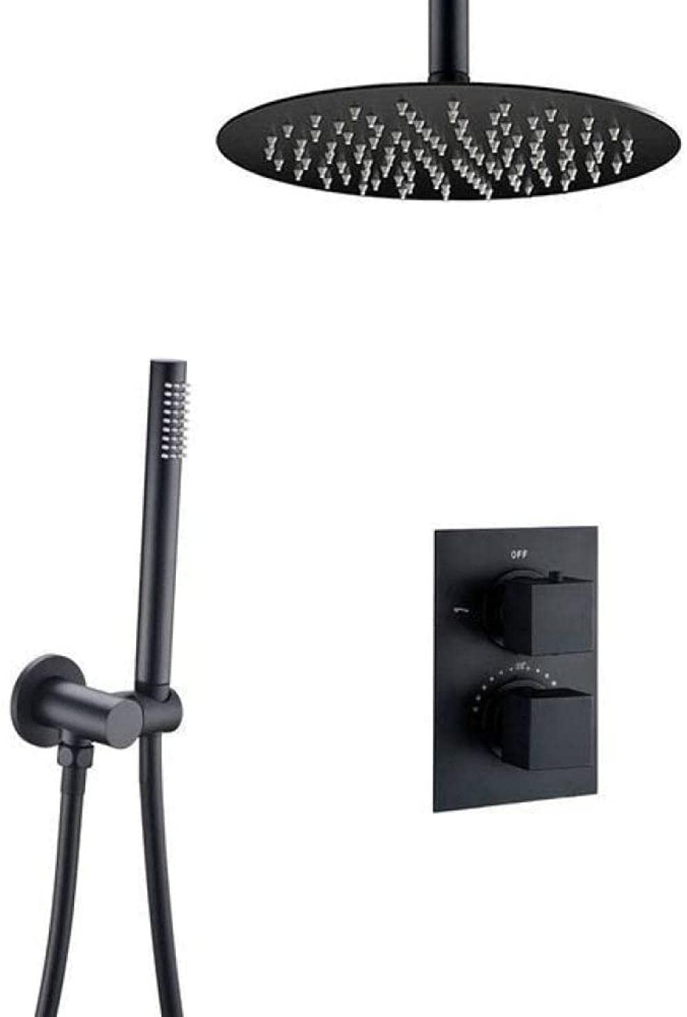 Système de douche thermostatique anti-brûlure avec grand pommeau à effet pluie noir