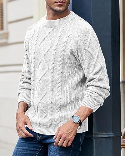 Mens Cable Knit Pullover Sweater Winter Crew Neck Long Sleeve Ribbed Vintage Sweaters3