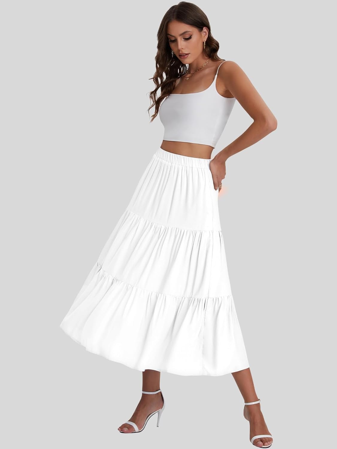 Bloggerlove Tiered Maxi Skirts for Women Trendy Summer Long Flowy Skirt Boho Beach Skirts with Pockets XS-XL - Image 8