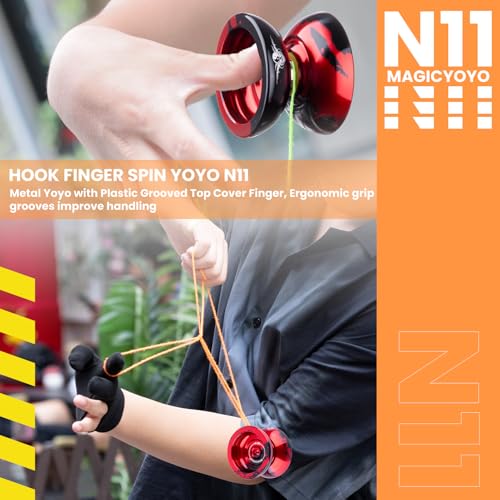 Image of MAGICYOYO N11 Professional Unresponsive Yoyo & Responsive Yo Yo for Kids 8-12 or Above Alloy Aluminum Yo-Yo with Yoyo Bag, 1 Glove, 12Strings and Responsive Bearing Kit (Black Red)