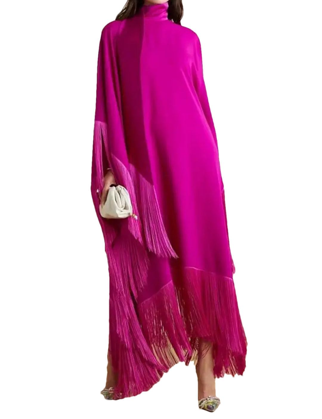 Women Elegant Tasseled SOID Color Turtleneck Batwing Sleeve Loose Prom Party Dresses