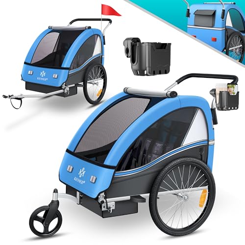 KESSER® Remolque para niños, Remolque para Bicicletas Sport-RX, 2 en 1, función Jogger, Remolque para Bicicletas para niños + cinturón de Seguridad de 5 Puntos, Rueda Delantera 360°
