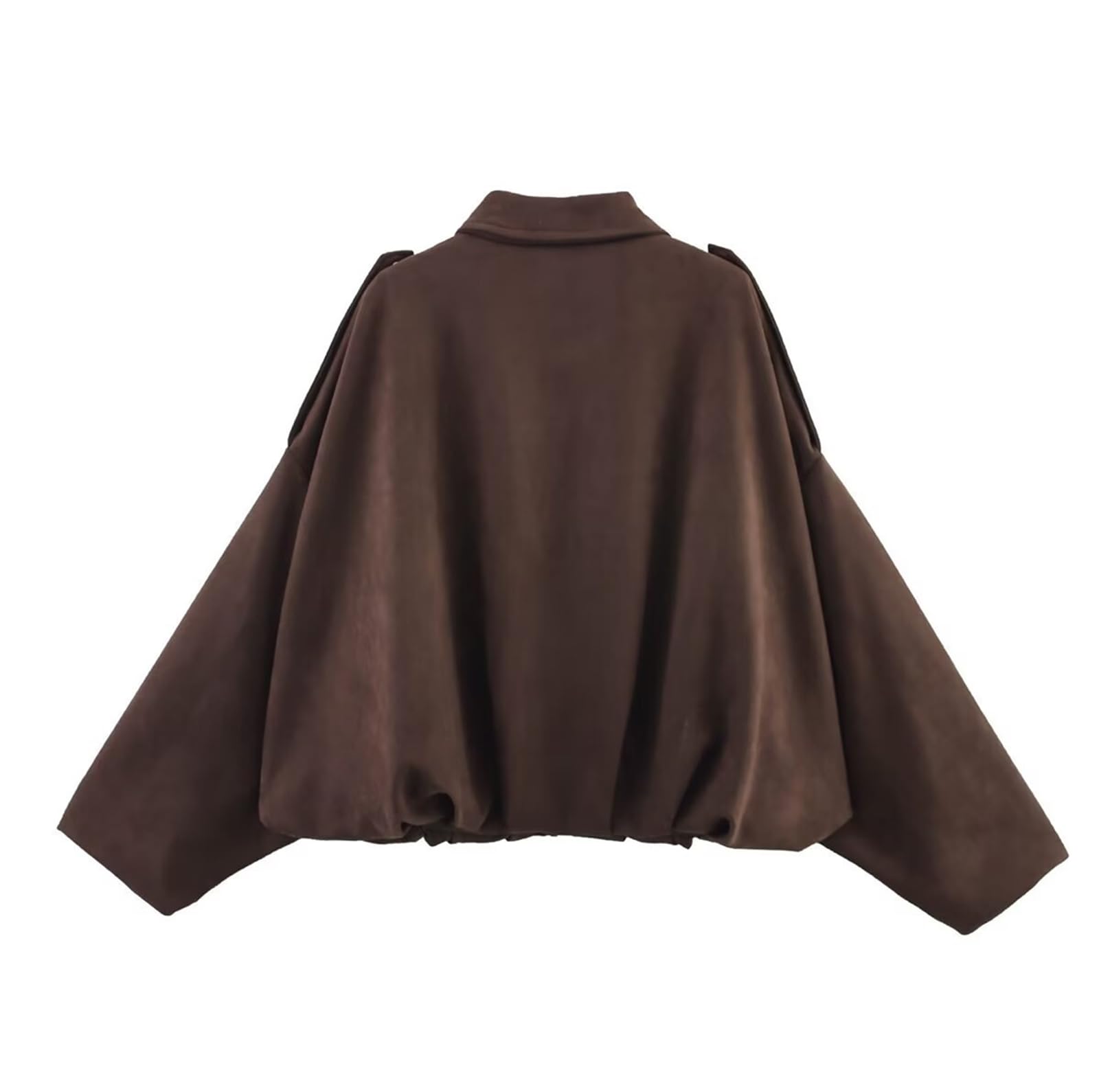 Generisch Bomberjacke Damen Langarm Wildlederjacke Damen Kurz Pilotenjacke Einfarbig Oversize Übergangsjacke Winter Oversize Hemdjacke Kurze Blouson Jacke Fledermausärmel Herbstjacke Einfarbig