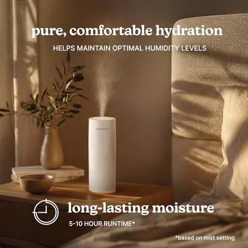 Image of Homedics Portable Humidifier - Small Ultrasonic Cool Mist Humidifier for Bedroom, Desk & Travel, Mini Personal Humidifier, 7.7 oz Tank, Auto Shutoff, Night Light, Rechargeable (Gloss White)