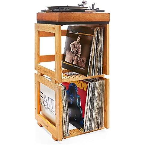 HomeBuddy Vinyl Record Storage - Vinyl Record Holder for Albums, Record Crates for Vinyl 75 LPs Crates Wood, Wooden Crate Vinyl Record Storage Box (Set of 2, Natural Wood) Cover