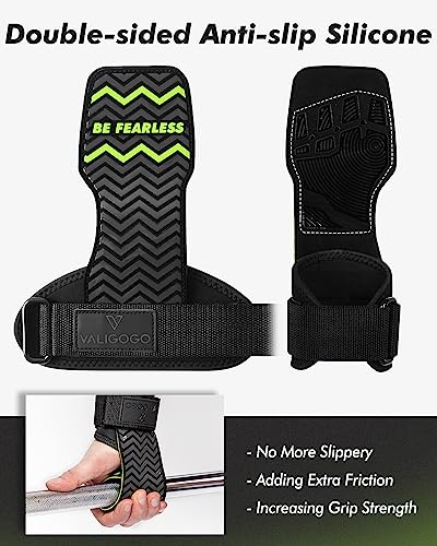 Valigogo Real Leather Weight Lifting Wrist Straps, Adjustable Wrist Wraps With 2 Sides Anti-Slip Silicone & Cushion Wrist Support, Heavy Duty Lifting Gloves For Deadlift, Powerlifting, Shrug(Wave) #TOP1