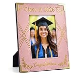 FLYAB Class of 2026 Graduation Picture Frame Pink Photo Frame 4x6 Gold Foil - Congratulations Grad Gifts for Graduate Women Daughter High School College Senior Memory Keepsake Vertical Tabletop Display
