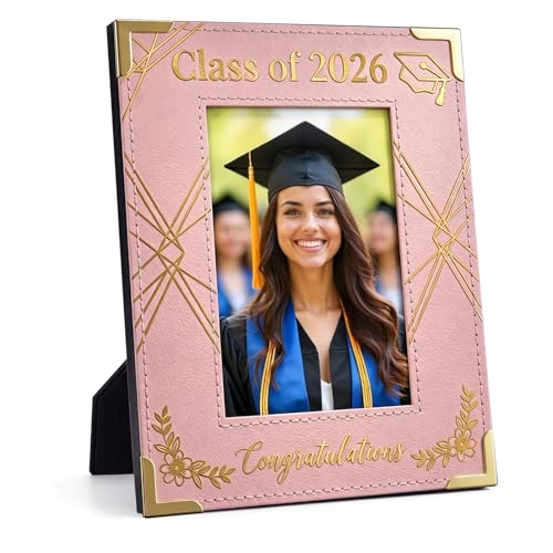 Image of FLYAB Class of 2026 Graduation Picture Frame Pink Photo Frame 4x6 Gold Foil - Congratulations Grad Gifts for Graduate Women Daughter High School College Senior Memory Keepsake Vertical Tabletop Display