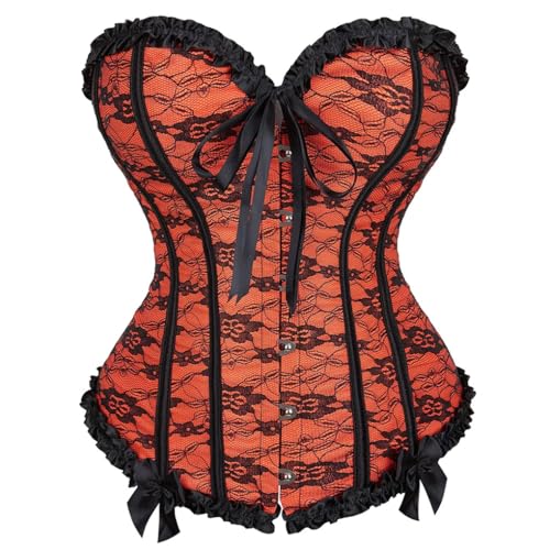 Bciopll Corsé para mujer, corsé con cordones, talla grande, corsé naranja satinado para mujer, Naranja 2, 4XL