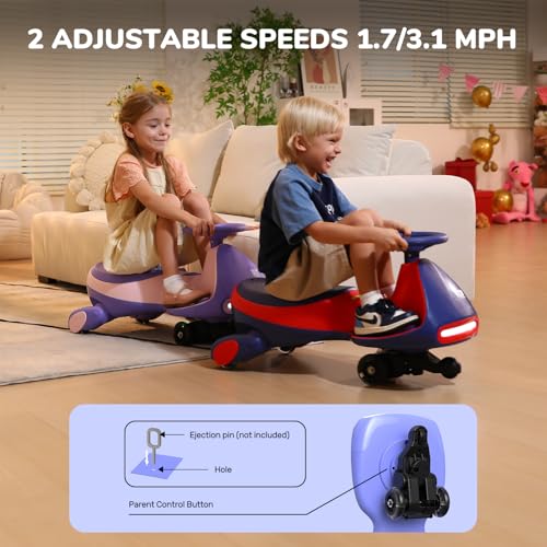 FanttikRide N7 Classic Electric Wiggle Car with Pedal, Rechargeable Battery, Ride on Toys, Swing Car, 2 Speeds, Anti-Rollover, Flashing Light Wheels, Bluetooth, for Ages 3 and Up, 150 Lbs, Pink