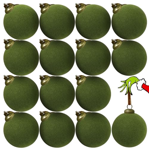 pdpdoc 15 Pcs Velvet Christmas Balls, 3.15" Large Velvet Christmas Ornaments Balls, Plastic Shatterproof Flocked Ornaments for Xmas Tree Holiday Party Decorations (A - Green)