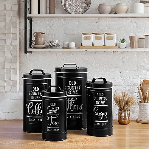 DAYYET Black Airtight Kitchen Canisters Set of 4