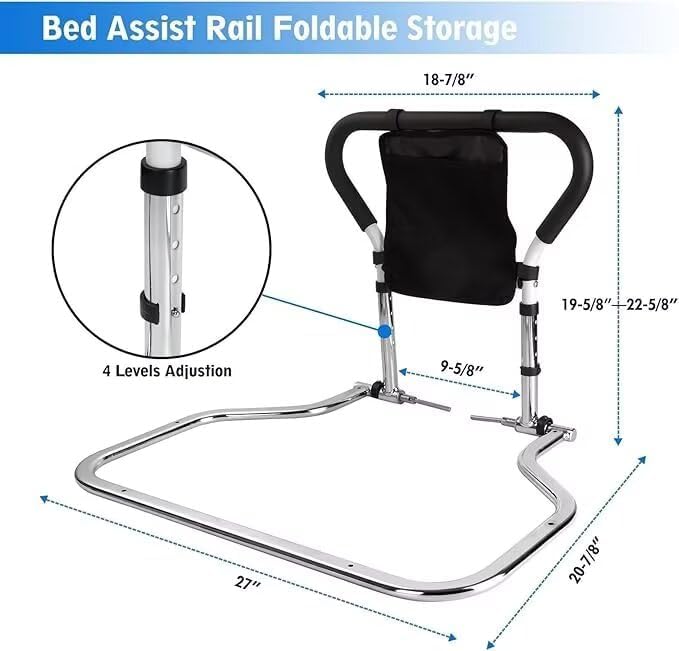 Miniatura 2 de Rieles de cama plegables para adultos mayores, barra de soporte de cama médica con bolsa de almacenamiento, se adapta a colchones King Queen, Full