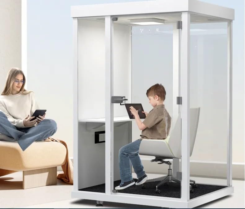 Soundproof Office Pod, 3-Sided Glass Design, Portable Private Workspace with LED Light, Fans, USB Port, White - Image 3