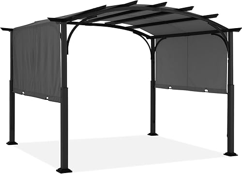 ABCCANOPY Pérgola para exteriores de 10 x 10 pies, cenador arqueado para patio con sombra retráctil, gris oscuro