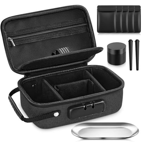 Betoores Smell Proof Bag with Accessories Lockable Smell Proof Container Stash Box with 5 Smell Proof Baggies 2 Conical Tubes smell proof jar and Storage Tray - Elegant Black
