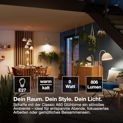 LEDVANCE Smart+ Lampe mit ZigBee Technologie, 9W, A60, matt, Sockel E27, Lichtfarbe Tunable White, 806lm, 1er Pack