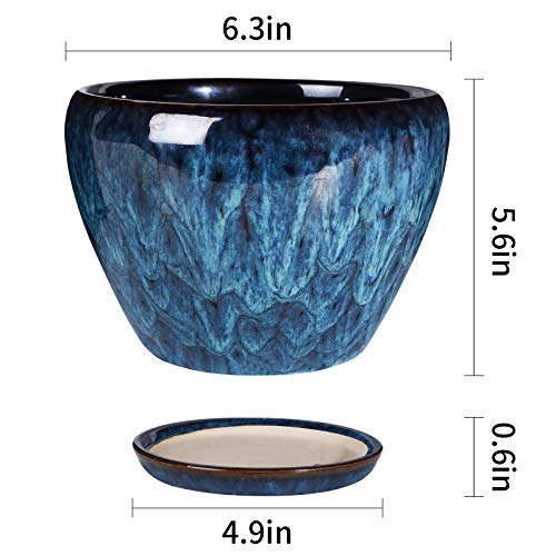 Ceramic Modern Glaze Succulent Planter Pot With Drainage Hole And Saucer 6 Inch Round Flower Plant Pot For Indoor Outdoor Herb Snake Plants #TOP1
