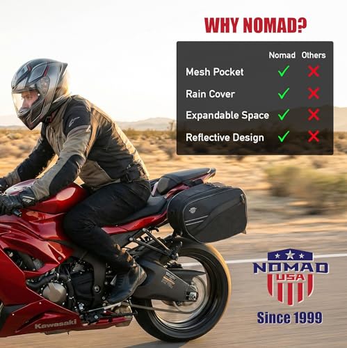 Nomad Motorcycle Saddlebags 24&ndash;30L Expandable (15L*2) &ndash; Waterproof, Detachable Side Bags for Ninja 400/500, Grom, CBR500R, CB500X, KTM Duke, & All Sport, Dirt & Dual Sport mini motorcycle Bikes