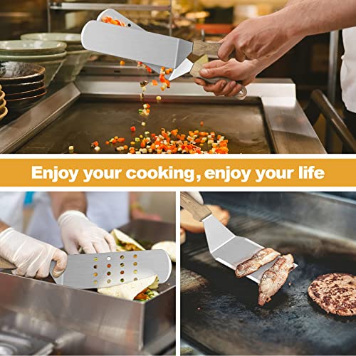 Metal Spatula Set Of 5, Hasteel Heavy Duty Griddle Accessories Kit, Durable Stainless Steel Burger Turner Flipper Scraper Tools For Flat Top Grill Teppanyaki Cast Iron, Indoor & Outdoor, Easy To Clean #TOP4