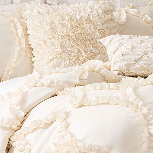 Lush Decor Avon Comforter Ruffled 3 Piece Bedding Set With Pillow Shams - Full Queen - Ivory #TOP2