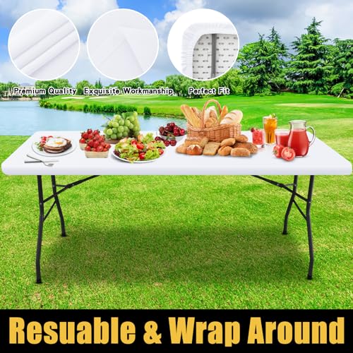 Smiry Rectangle Picnic Table Cloth, Waterproof Elastic Fitted Tablecloths for 4 Foot Tables, Washable Polyester Table Cover for Camping, Indoor and Outdoor (White, 30"x48") by Smiry - Image 5