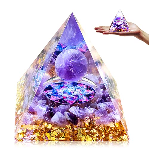 HINATAA Pirámide de Cristales, Cristal Curativo Pirámide Natural Orgonita de Cristales, Pirámide de Orgón, Pirámide Amatista Orgonita Piedra Curativa para Chakra Natural, Meditación, Decoración (H)