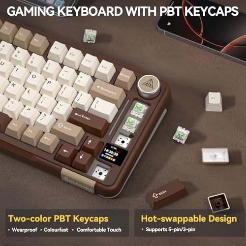 Image of SOLAKAKA A75 PRO 75% Wireless Mechanical Keyboard with Screen and Knob, Tri-Mode Hot Swappable Gaming Keyboard, RGB Backlit Gasket Creamy Pre-lubed PBT Computer Keyboard for PC /Mac /Win,Brown