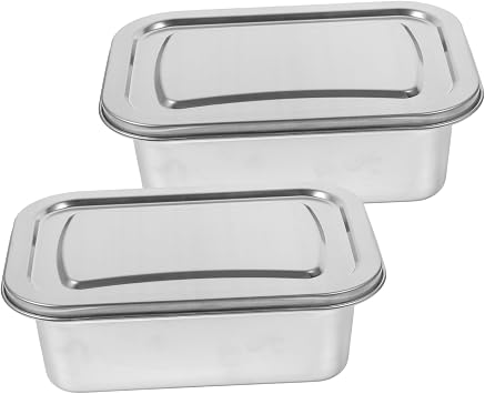 LALAFINA 2pcs Stainless Steel Ice Cream Box Airtight Freezer Containers for Homemade Desserts Reusable Leakproof Storage Tubs Food Preservation