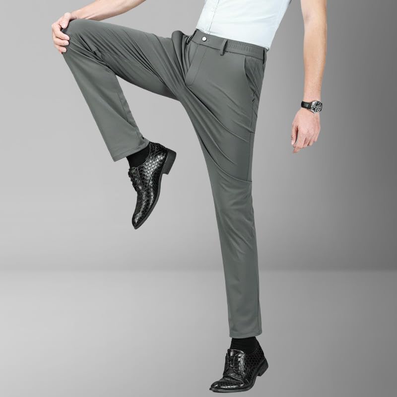 Men's Summer Thin Ice Silk Drape Straight Loose Business Casual Pants3